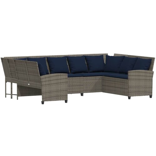vidaXL Vrtna sofa s jastucima siva od poliratana - siva i modra 9 5-seater + 2x corner Cijene