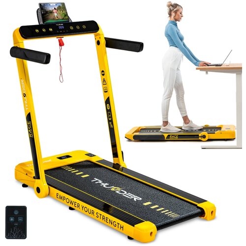 THUNDER Električna pod-biro zložljiva tekalna steza &reg; RACE-GOLD&ndash; 14 km/h, 2 KM, 14 cm nizka zasnova, Bluetooth, nosilnost 130 kg, (5000089632) Cene