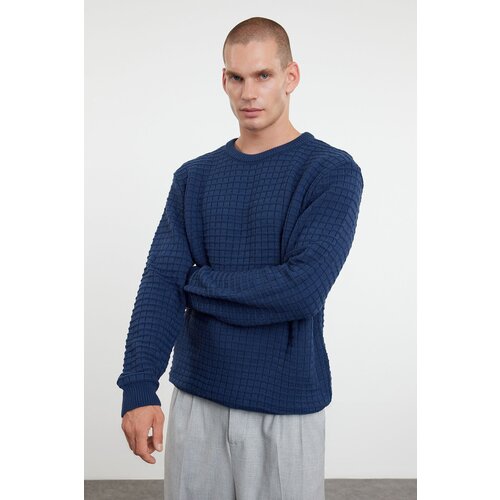 Trendyol Indigo Regular Crew Neck Textured Knitwear Sweater Cene