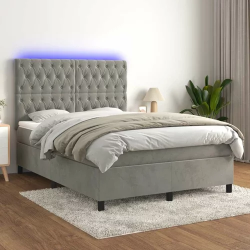  Box spring postelja z vzmetnico LED svetlo siva 140x200cm žamet, (20791278)