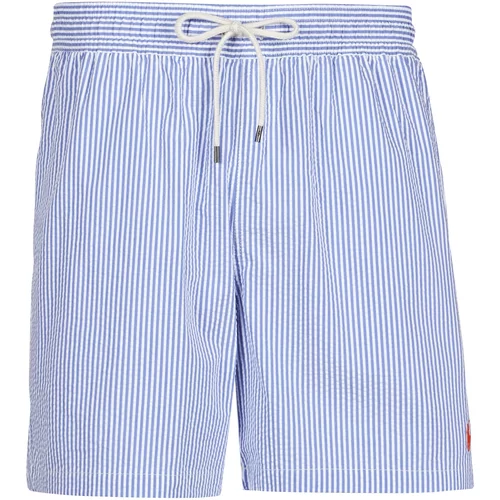Polo Ralph Lauren maillot short de bain raye seersucker cordon de serrage et poche blue