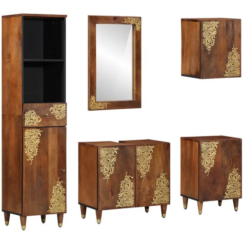  Set ormarića za kupaonicu 5 pcs Medeno smeđa Čvrsto drvo manga Cijene