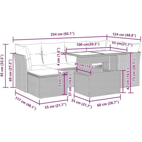  7-dijelni set vrtnih sofa od poliratana s jastucima bež Slike