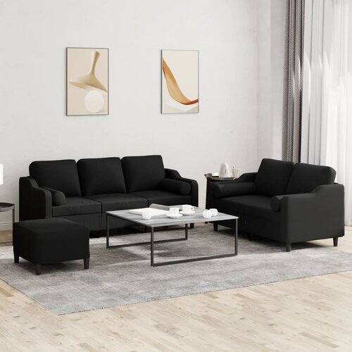  3-dijelni set sofa s jastucima crni od mikrovlakana Cijene