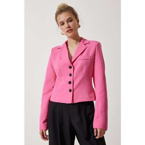  Women&amp;#039;s Pink Contrast Buttoned Short Blazer Jacket Slike