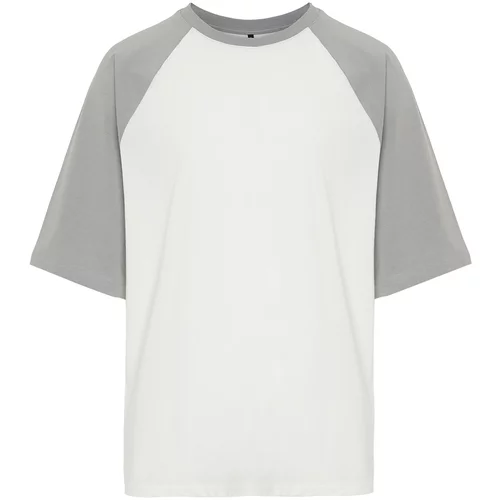 Trendyol Men's Gray Oversize Pocket Color Block 100% Cotton T-Shirt