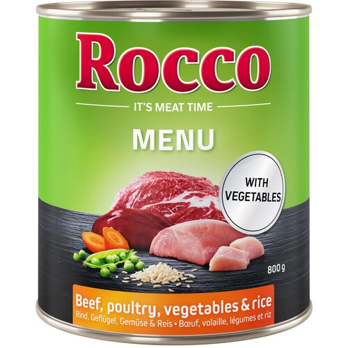 Varčno pakiranje Rocco Menu 24 x 800 g - Govedina s perutnino, zelenjavo & rižem Cijene