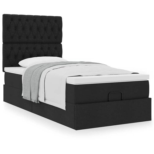 VidaXL Otomanski posteljni okvir z vzmetnico črn 90x190 cm blago Slike