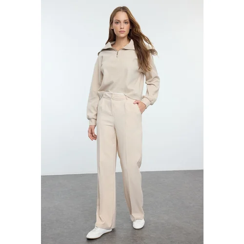 Trendyol Beige Belt Detailed Wide Leg/Wide Leg Woven Trousers