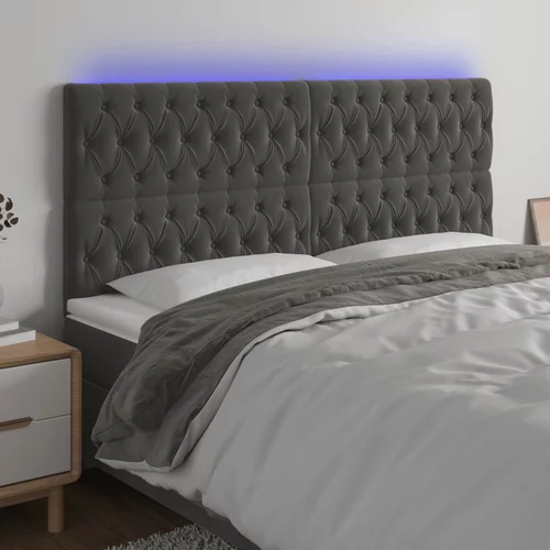 vidaXL LED posteljno vzglavje temno sivo 180x7x118/128 cm žamet