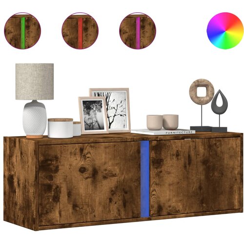 Maison Chic Stenska TV omarica - TV stojalo - Televizijska omarica z LED lučkami dimljeni hrast 100x31x35 cm, (21699232) Slike