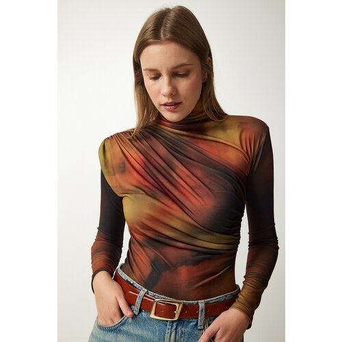  Women&amp;#039;s Brown Draped High Neck Sandy Blouse Slike