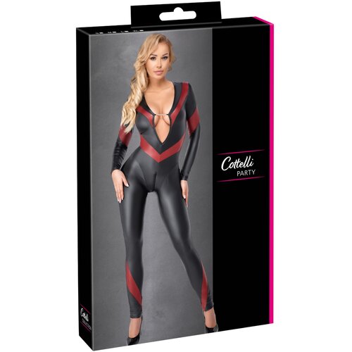 Cottelli Skin-tight Matte Look Jumpsuit 2730669 Black-Red S Cene