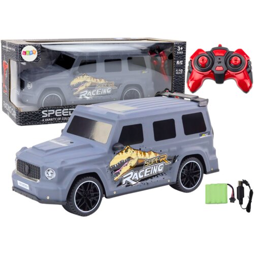  Auto na daljinsko upravljanje s dinosaurom, omjer 1:10 - siva Cene