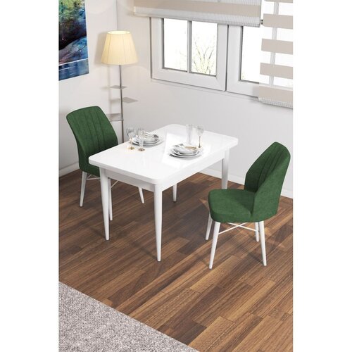 Hanah home trpezarijski set Arp, sto i 2 stolice, bela ploča, kaki zelena tkanina Babyface Cene