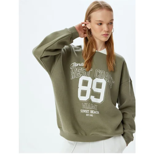 Koton Polo Collar Sweatshirt Oversize Slogan Printed Raised