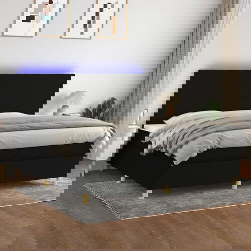 VidaXL Krevet box spring s madracem LED crni 200x200 cm od tkanine Slike