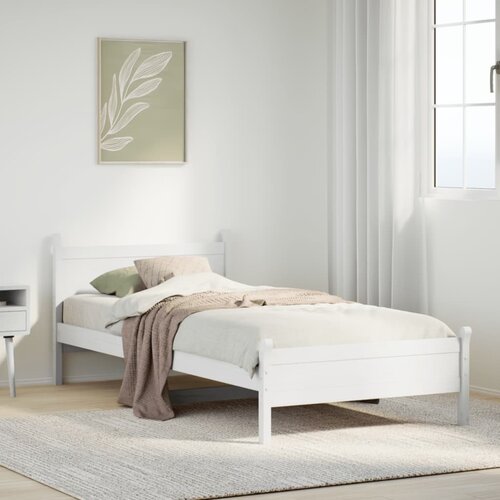vidaXL Posteljni okvir brez vzmetnice bel 90x190 cm trdna borovina Cene