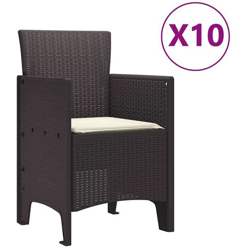 VidaXL 11-dijelni vrtni set s jastučićima smeđi poli ratan, smeđi vrtni stol 150x100x73 cm poli ratan, vrtne stolice s jastučićima 2 komada smeđi poli ratan, vrtne stolice s jastučićima 4 komada smeđi poli ratan Slike