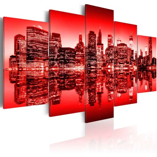  Slika - Red glow over New York - 5 pieces 100x50 Cijene