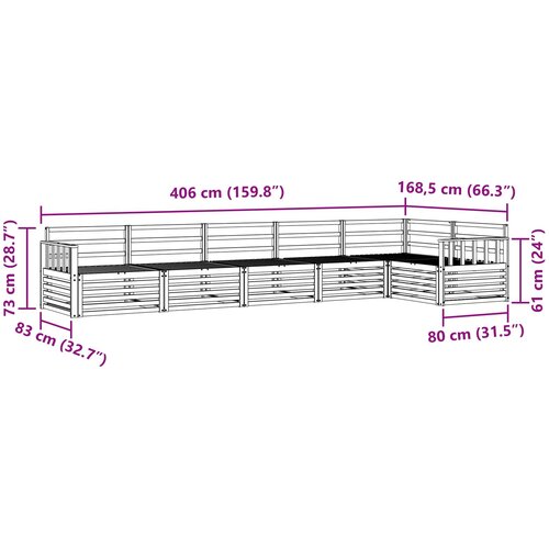 Set vanjskih sofa 6 kom. Prirodna Smeđa 406 x 168,5 x 73 cm Slike
