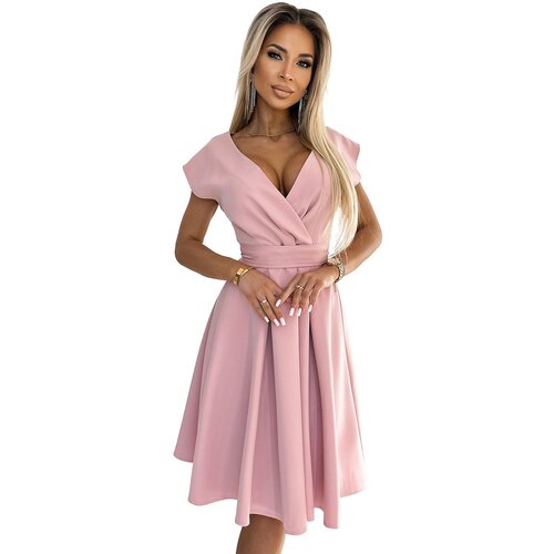 Numoco Flared dress with clutch neckline and belt Slike