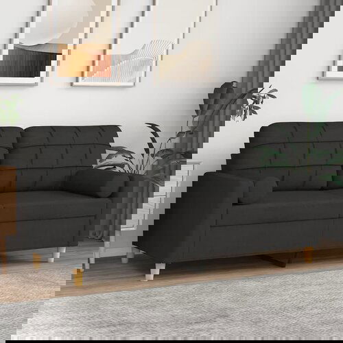 VidaXL Kavč dvosed z blazinami črn 140 cm blago Slike