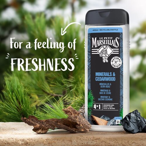 Le Petit Marseillais Minerals &amp;amp; Cedarwood gel za tu&amp;scaron;iranje 4 u 1 za mu&amp;scaron;karce 400 ml Slike