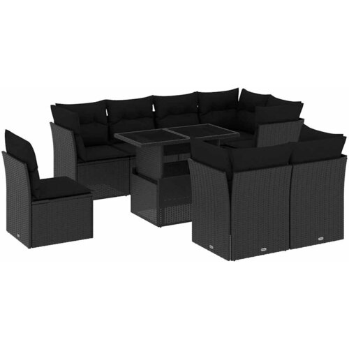 Maison Chic Seti vrtnega pohištva - Vrtna garnitura - Vrtni pohištvo set 9-delna z blazinami črn poli ratan, (21804175) Cene