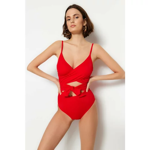 Trendyol Red Double Breasted Cut Out/Windowed Regular Leg Swimsuit