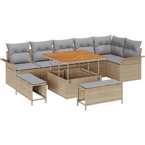  9-dijelni set sofa za van s jastučićima bež poli ratan akacija Slike