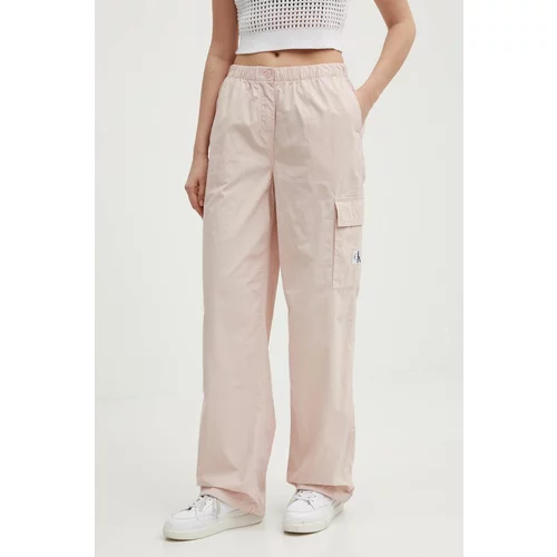 Calvin Klein Jeans Bombažne hlače roza barva, J20J223116