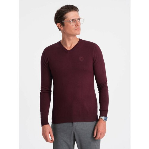 Ombre Elegant men's sweater with a v-neck - maroon Slike