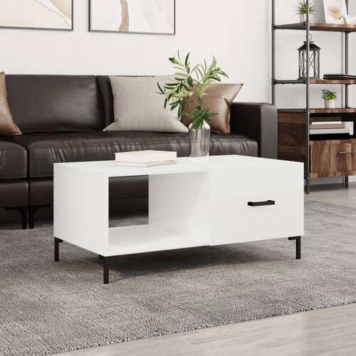 VidaXL Klubska mizica visok sijaj bela 90x50x40 cm inženirski les Slike