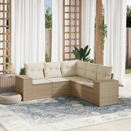 VidaXL 5-dijelni vrtni set sofa s jastucima bež od poliratana Slike
