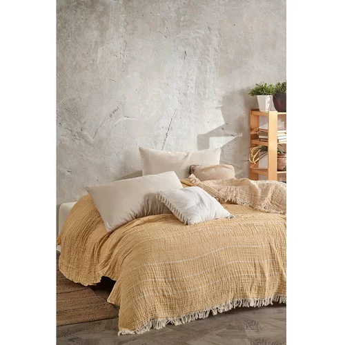 Mijolnir Prekrivač od žutog muslina za bračni krevet 220x240 cm Etno -