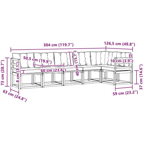  Set vanjskih sofa 6 kom. Prirodna i bež Smeđa 304 x 126,5 x 73 cm Slike