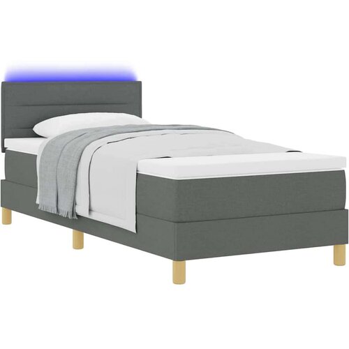 VidaXL Krevet s oprugom s madracem i LED svjetlom Tamnosivi 100x200 cm Tkanina Slike
