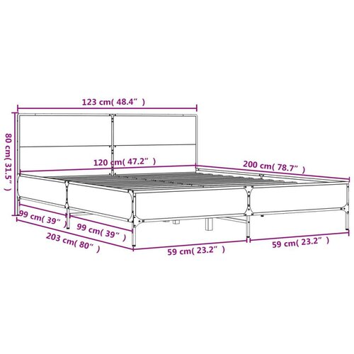  Okvir kreveta boja hrasta 120x200 cm konstruirano drvo i metal Slike