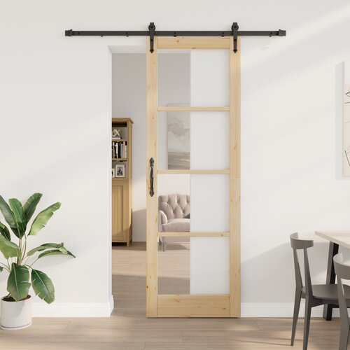 vidaXL Drsna vrata s setom opreme 78x232 cm trden les bor, Notranja vrata z steklom 'ORKDAL'78x232x4 cm trden les bor Cene