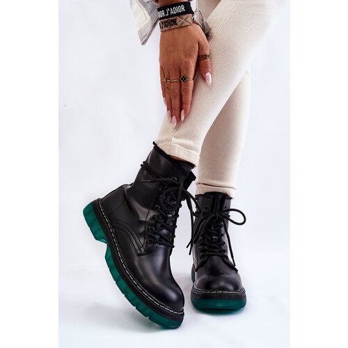 EVENTO Women&amp;#039;s Lace Up Boots With Green Sole Black Trinah Slike