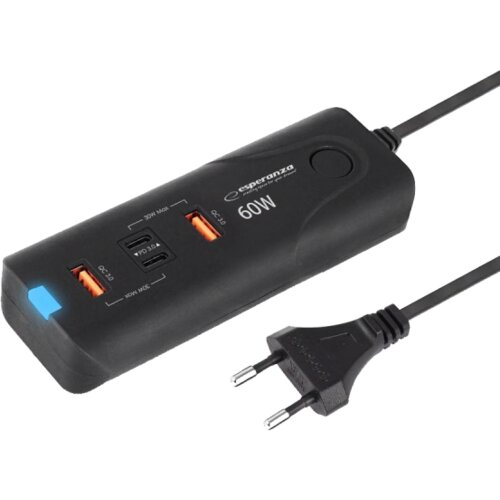 Esperanza USB punjač 2xType-C + 2xUSB-A, QUICK POWER CHARGER 60W 2x USB-C PD 30W / 2x USB-A QC 3.0 18W, EZC109 Cene
