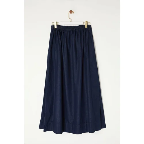 Trendyol Navy Blue Slit Elastic Waist High Waist Maxi Denim Skirt