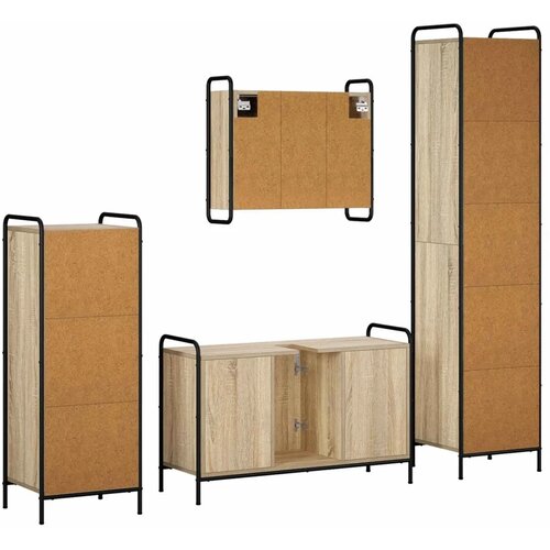  Set ormarića za kupaonicu 4 kom. Hrast sonoma 40 x 36 x 181 cm - Hrast sonoma Ormar ispod sudopera (1 vrata i 2 police) + viseći Slike