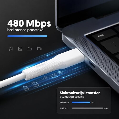  USB-C na USB-C silikonski kabel, PD60W, 1m Slike
