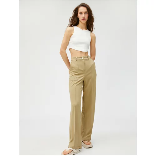 Koton Fabric Trousers Straight Leg Ribbed Pocket Detailed Buttoned