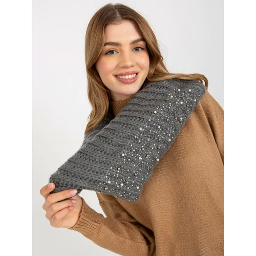 Fashionhunters Ladies' dark gray knitted neckwarmer with an appliqué