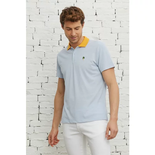 AC&Co / Altınyıldız Classics Men's Light Blue Slim Fit Slim Fit Polo Neck Short Sleeved Cotton T-Shirt.