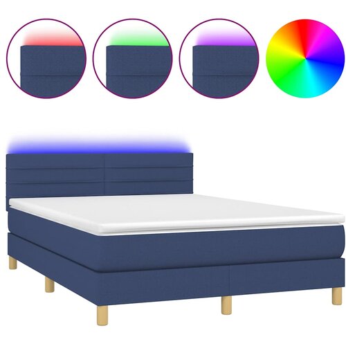 Krevet box spring s madracem LED plavi 140x200 cm od tkanine Slike
