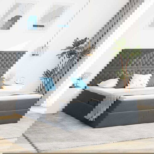 vidaXL Krevet S LED lampica s pohranom Tamno siva 140 x 190 cm Baršun Cijene